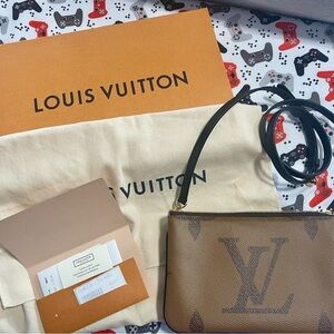 Louis Vuitton Tan Monogram Pouch with Black Strap
